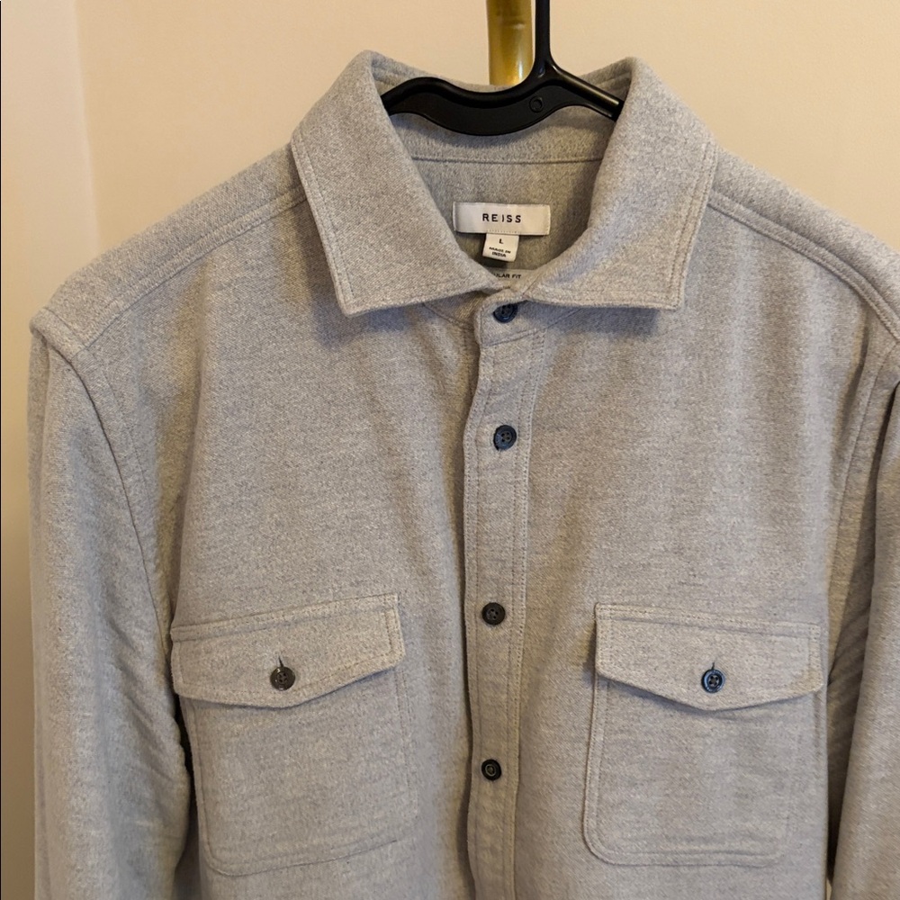Reiss Light Gray Men's Shirt Jacket with Chest Pockets
